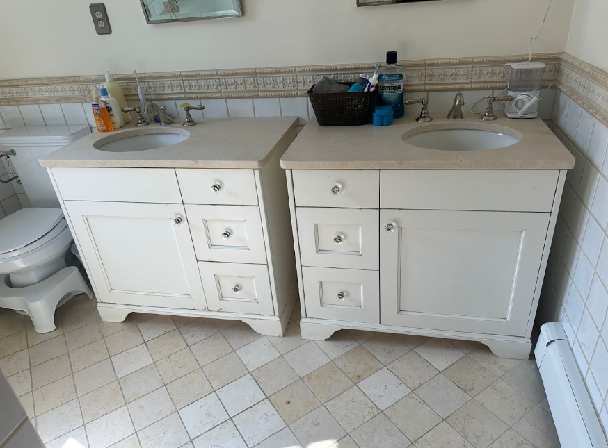 Freshly cleaned double sinks with spotless surfaces